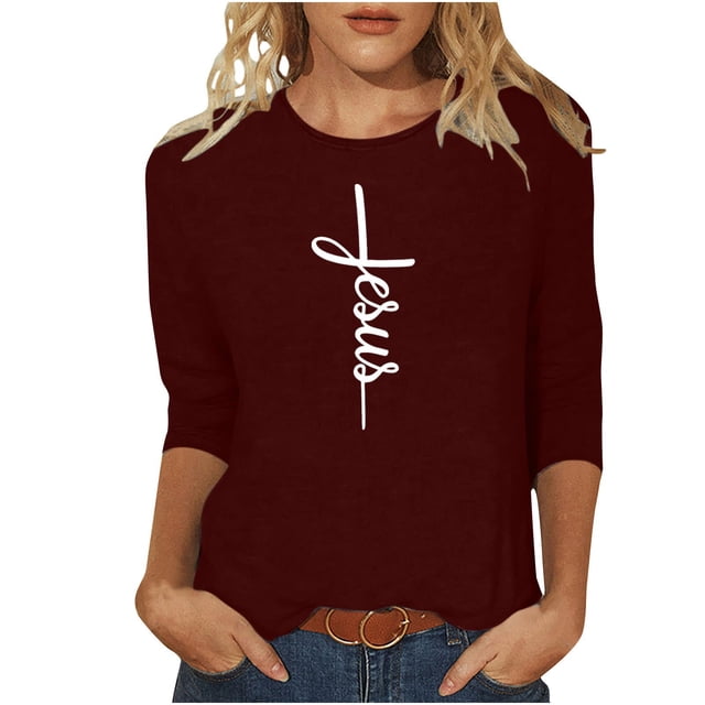 YanHoo T-Shirts de Pâques à Manches 3/4 pour Femmes, Tops Graphiques Amusants à Manches 3/4, T-Shirts Décontractés à Col Rond, Chandail-Over, Tenues de Printemps 2025, Cadeaux de Fête des Mères pour Maman en Liquidation