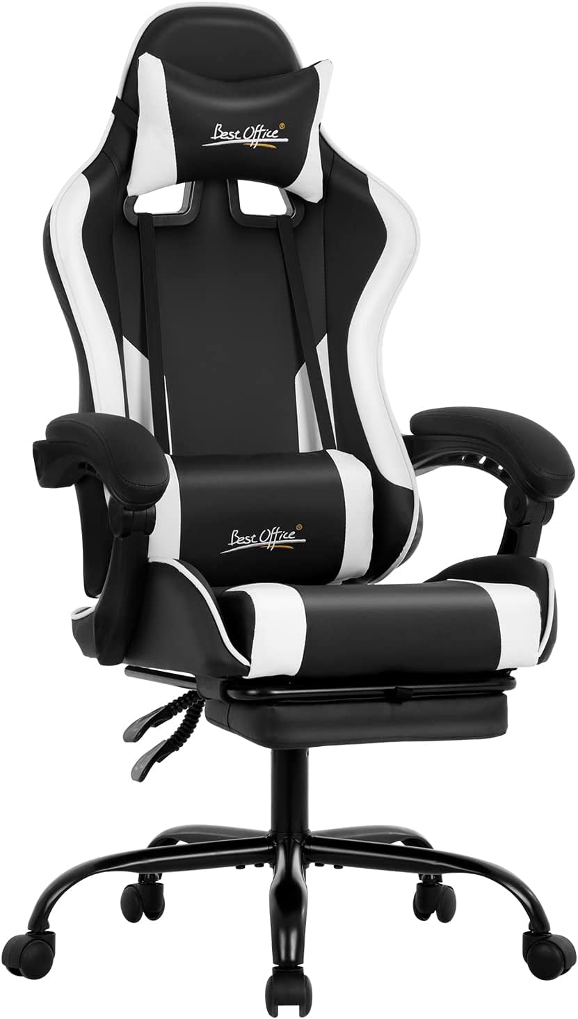 BestOffice Gaming Chair Office Chair with Footrest Lumbar Support