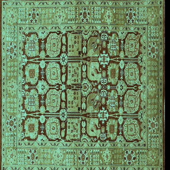 Ahgly Company Machine Washable Indoor Square Oriental Turquoise Blue Traditional Area Rugs, 4' Square