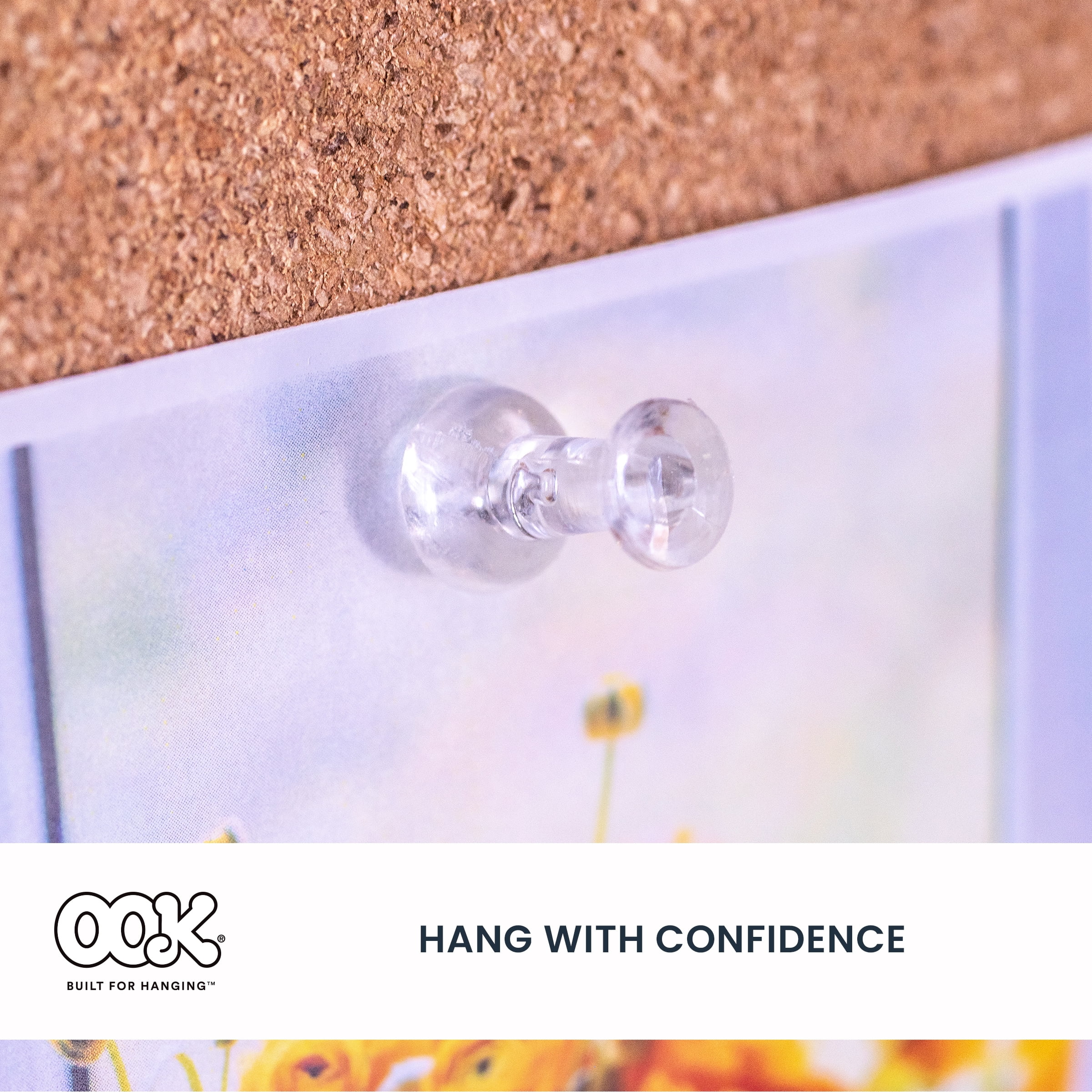 Ook Push Pins, Steel and Plastic, Clear, Interior Multi-Material, 60 pack