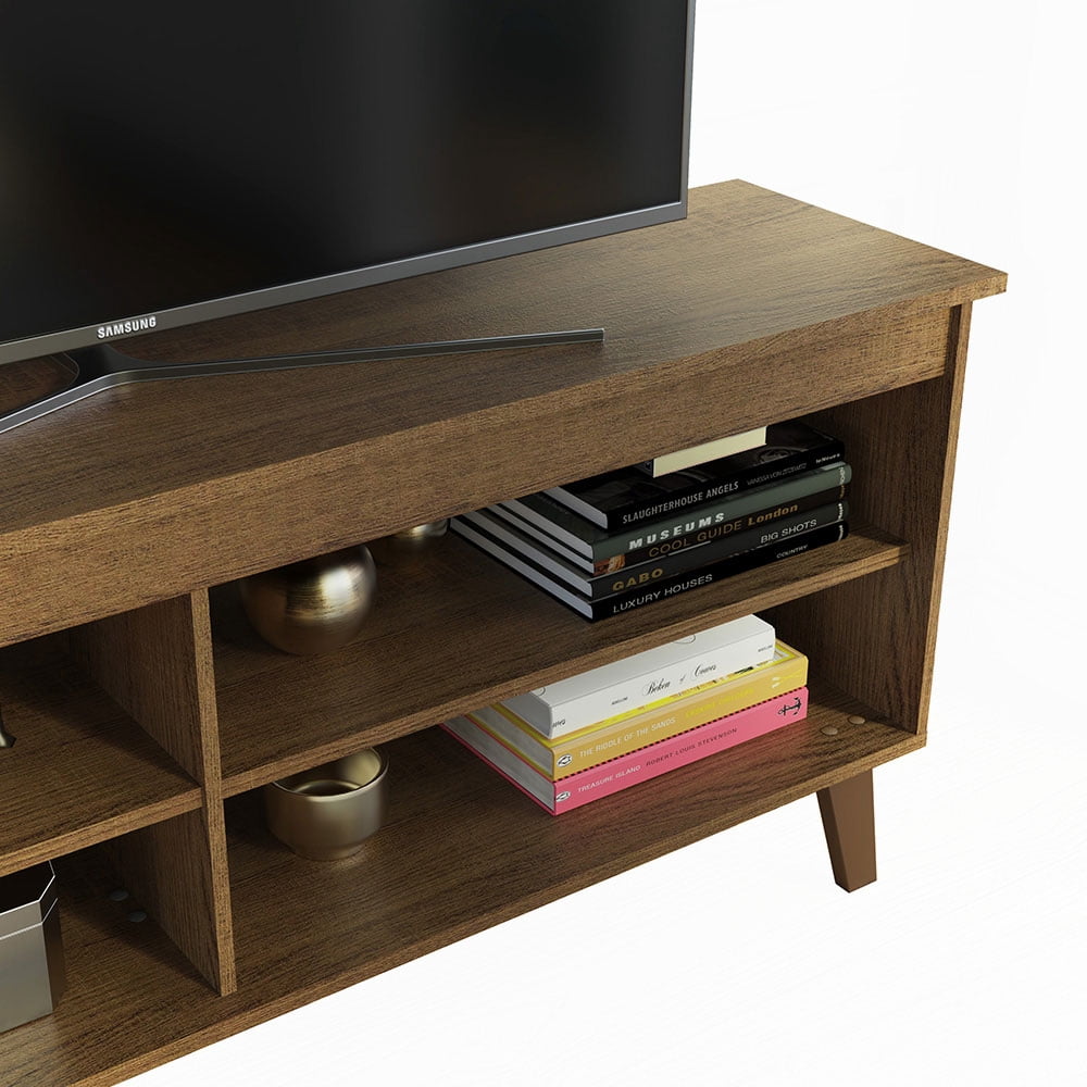 Madesa Compact TV Stand Cabinet with 4 Shelves and Cable Management for 50, 55 Inch TV Media Storage Unit Living Room and Bedroom  Wooden Television Media Console - Rustic