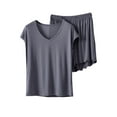 thumbnail image 3 of Qtocio Ensemble de Pyjama Court pour Femmes, Haut à Manches Courtes en Tricot Doux Uni Ample à Col Ras du Cou et Short, Tenue de Nuit Confortable pour Dames, 3 of 5