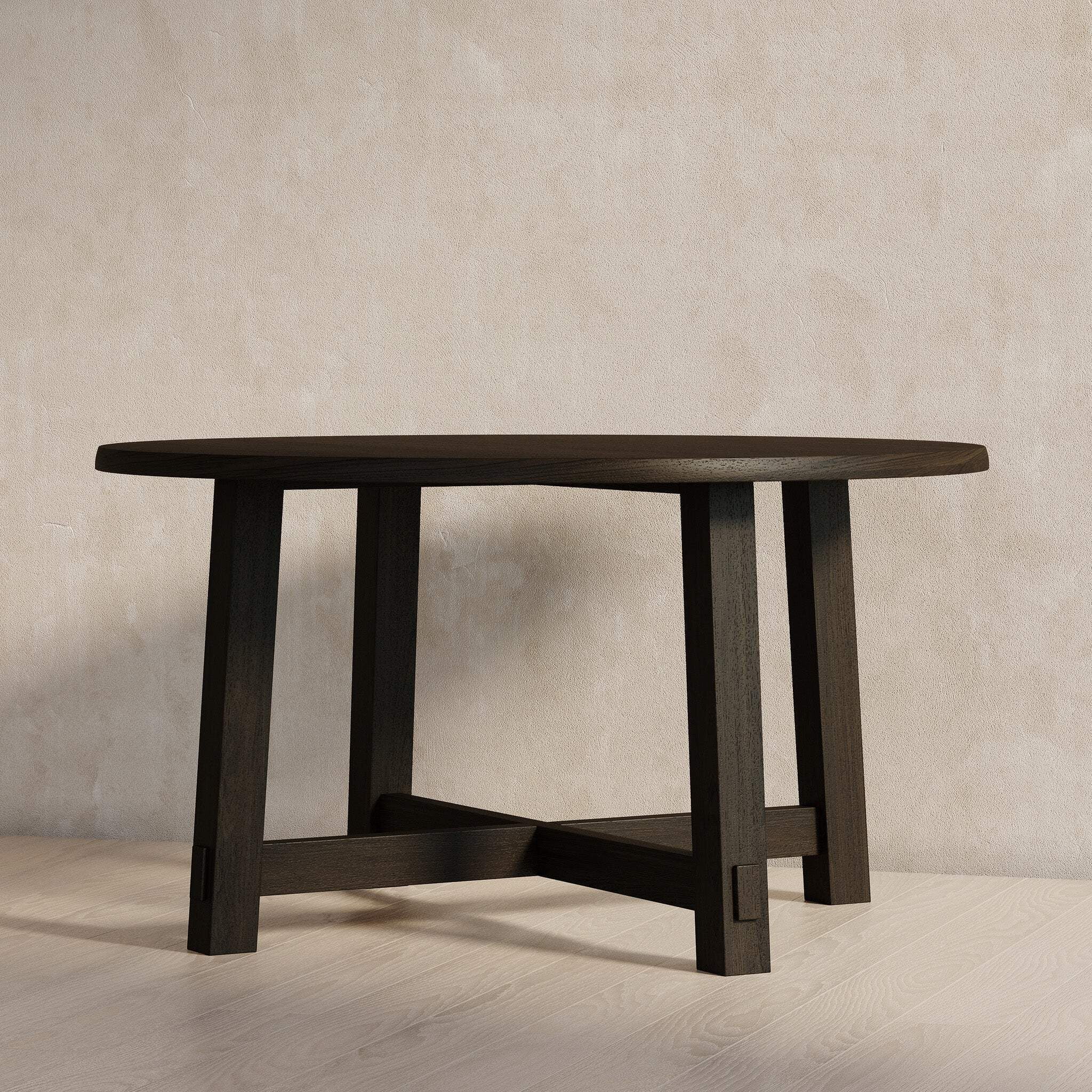 Maven Lane Sasha Large Circular Wood Round Dining Table for Modern Kitchen, Bistro, or Meeting Room in Rustic Weathered Grey Finish