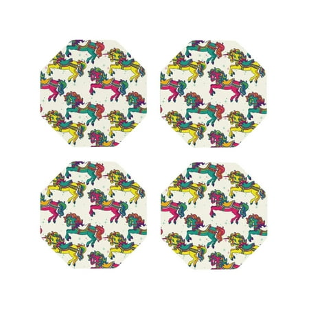 

Drink Coasters Set of 4 Exotic Colorful Cute Horse Leather Coasters for Coffee Table Protector Heat Resistant Cute Coasters for Home Decor Housewarming Gifts Bar Kitchen 4 Inch Octagon