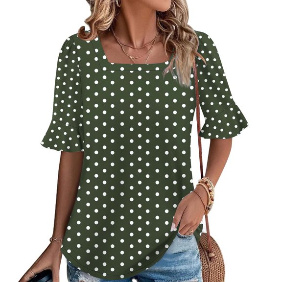Women's Casual Short Sleeve Round Neck Blouse Top for Summer - Soft Polyester Fabric for Daily Wear