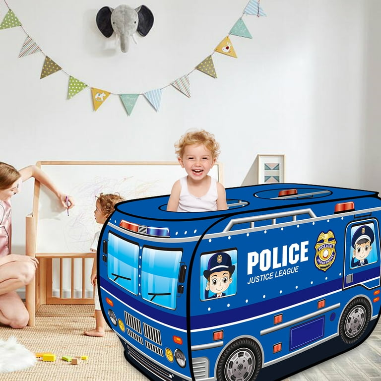 Yexmas Police car Pop Up Tent with Carrying Case Playhouse Indoor and Outdoor Kids Play Tent for Boys and Girls Children 3 Years Gift