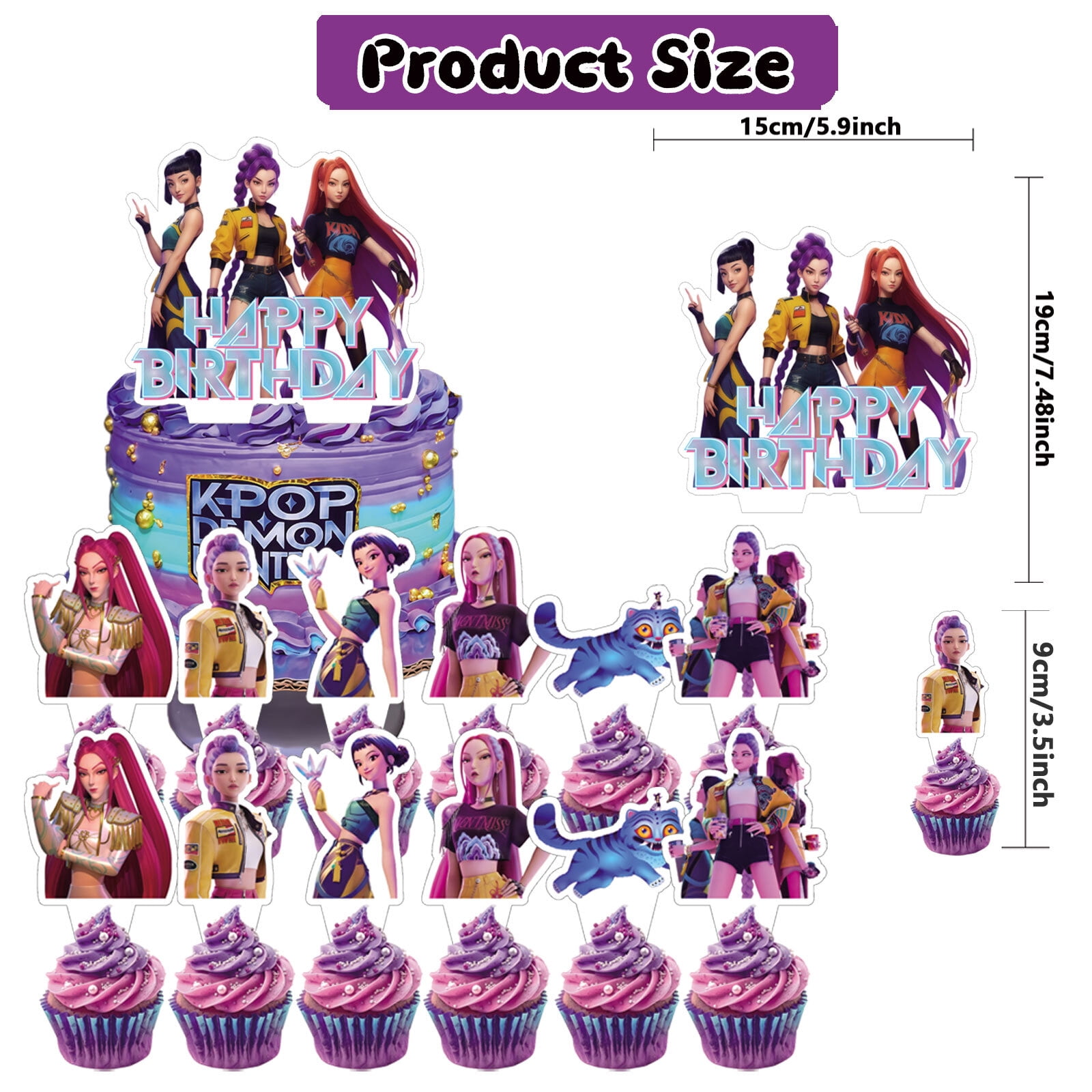 40 PCS For K-pop Movie Theme Birthday Party Decorations,With 1 Happy Birthday Banner Garland,13 Cupcake Toppers,18 Balloons,6 Hanging Swirls,2 Foil Balloons,All-in-One Party Supply Set