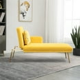 thumbnail image 4 of Velvet Chaise Lounge with Adjustable Backrest, Modern Tufted Upholstered Recliner Sofa with Pillow, Sleeper Lounge Sofa with Golden Metal Legs for Living Room Bedroom, Yellow, 4 of 9