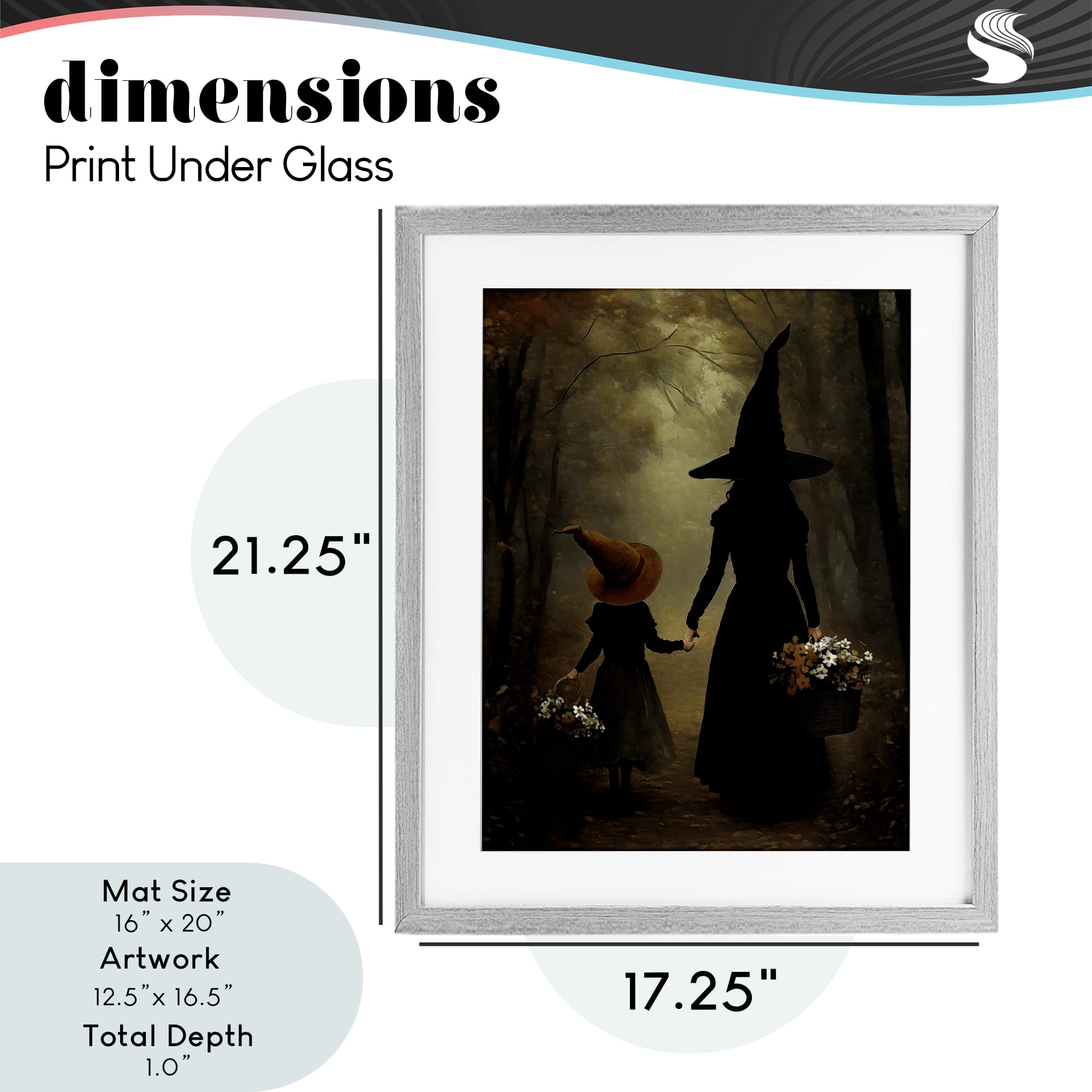 Witch & Daughter Mystical Forest Gray Framed Print Under Glass, design by Arlington Prints