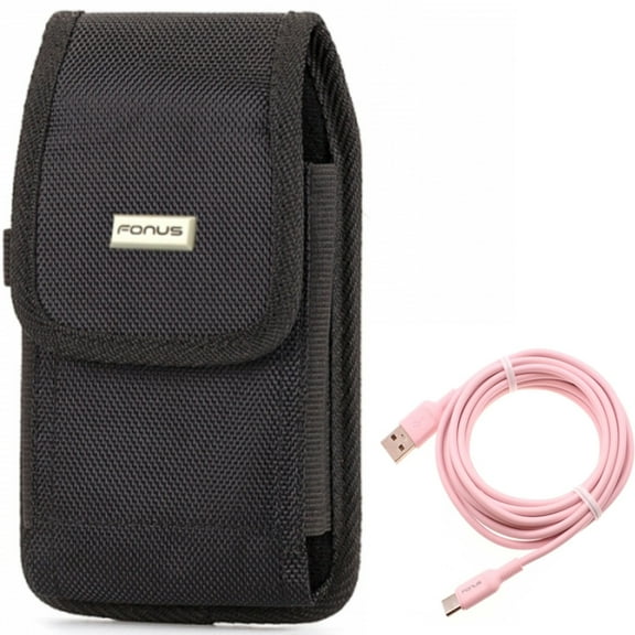 10ft Long USB-C Cable w Case Belt Clip for Samsung Galaxy A13 5G,A03s Phones - Pink Charger Cord Power Wire Type-C, Swivel Holster Rugged Cover