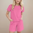 thumbnail image 2 of Baby Girl Clothes Tracksuit Summer Crewneck Crop Tops and Shorts Pocketed Kids Activewear Shorts Sets 2 Piece Sets Skirts for Girls Hot Pink 8-9 Years, 2 of 9