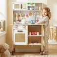thumbnail image 2 of INFANS Play Kitchen for Kids, Wooden Pretend Playset with Adjustable Heights Rattan Door Blackboard Realistic Lights Sounds, Toddler Cooking Toy Gift for Boys Girls Aged 3+, 2 of 10