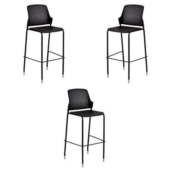 Home Square 46.75"H Contemporary Bar Stool in Black - Set of 3