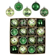 Valery Madelyn St Patricks AIF4Day Decorations Shamrock Tree Set, 16Ct Hanging Ball Irish Festival Decor, 2.36Inch Good Luck Clover Emerald Green Ball Decor Baubles for Party Home Spring
