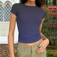 thumbnail image 2 of Olyvenn Womens Basic T Shirts 2026 Summer Crop Tops Short Sleeve Slim Fit Casual Tee Cute Crewneck Y2k Ribbed Striped T-Shirt Navy L, 2 of 6