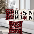 thumbnail image 4 of Christmas Home Snow Throw Pillow Covers Red and Black Buffalo Plaid Believe Joyful Quote Decorative Xmas Farmhouse Outdoor Pillow Cases for Sofa Couch 18 x 18 Inch, Set of 4, 4 of 4
