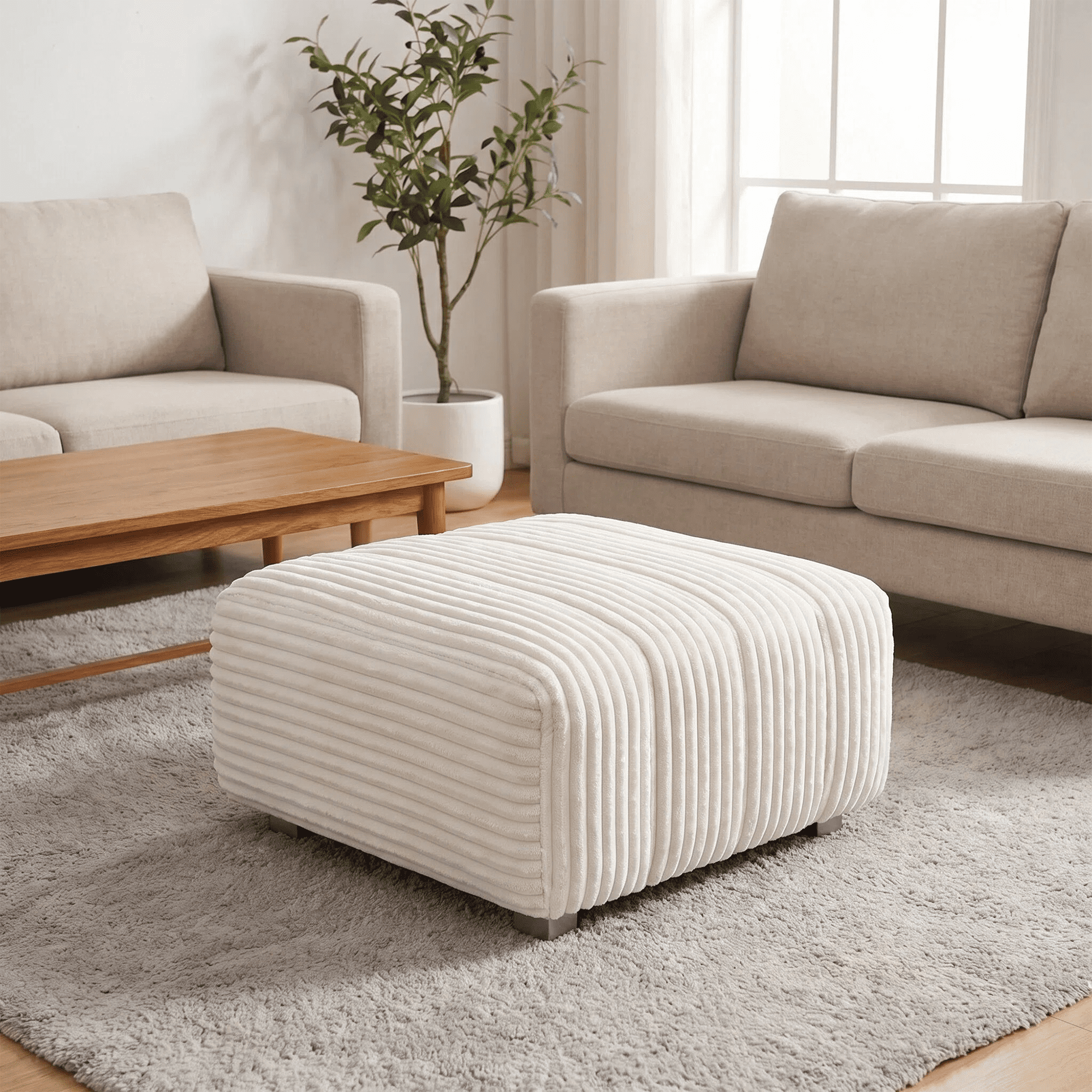 Corduroy Sofa Ottoman,High-Density Foam, Solid Wood Frame, Cloud-Like Comfort