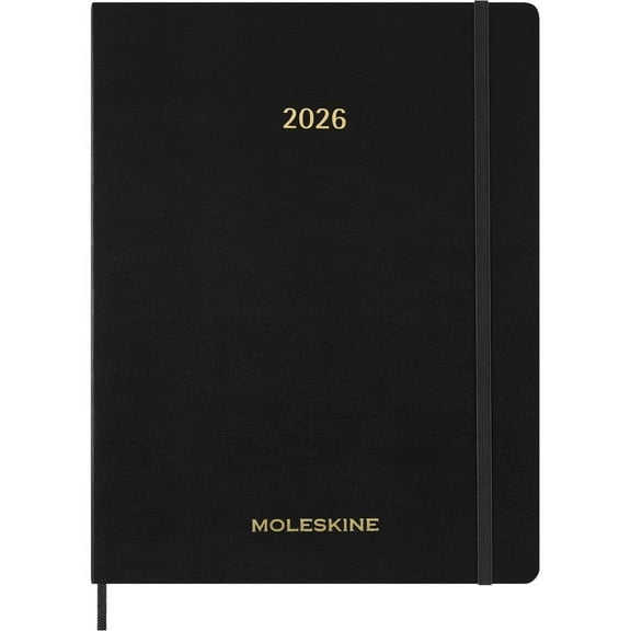 Moleskine, Black Weekly 2026 Planner, 8.5'' X 11.06'', 12-Month Calendar with Stapled Binding