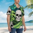 thumbnail image 3 of Pofeuu Skull and Palm Leaves Print Hawaiian Shirt for Men Sleeves Casual Button Down Summer Beach Dress Shirts T-Shirts,X-Large, 3 of 7