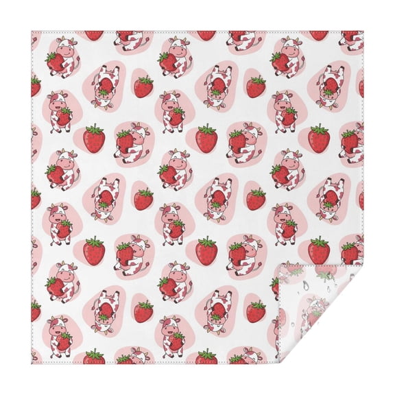 White Cow Strawberry Pattern Square Tablecloth,Waterproof Square Table Cover,Wipeable Spillproof Washable Table Cover for Home Kitchen Party Decor 42"X42"(107x107cm)