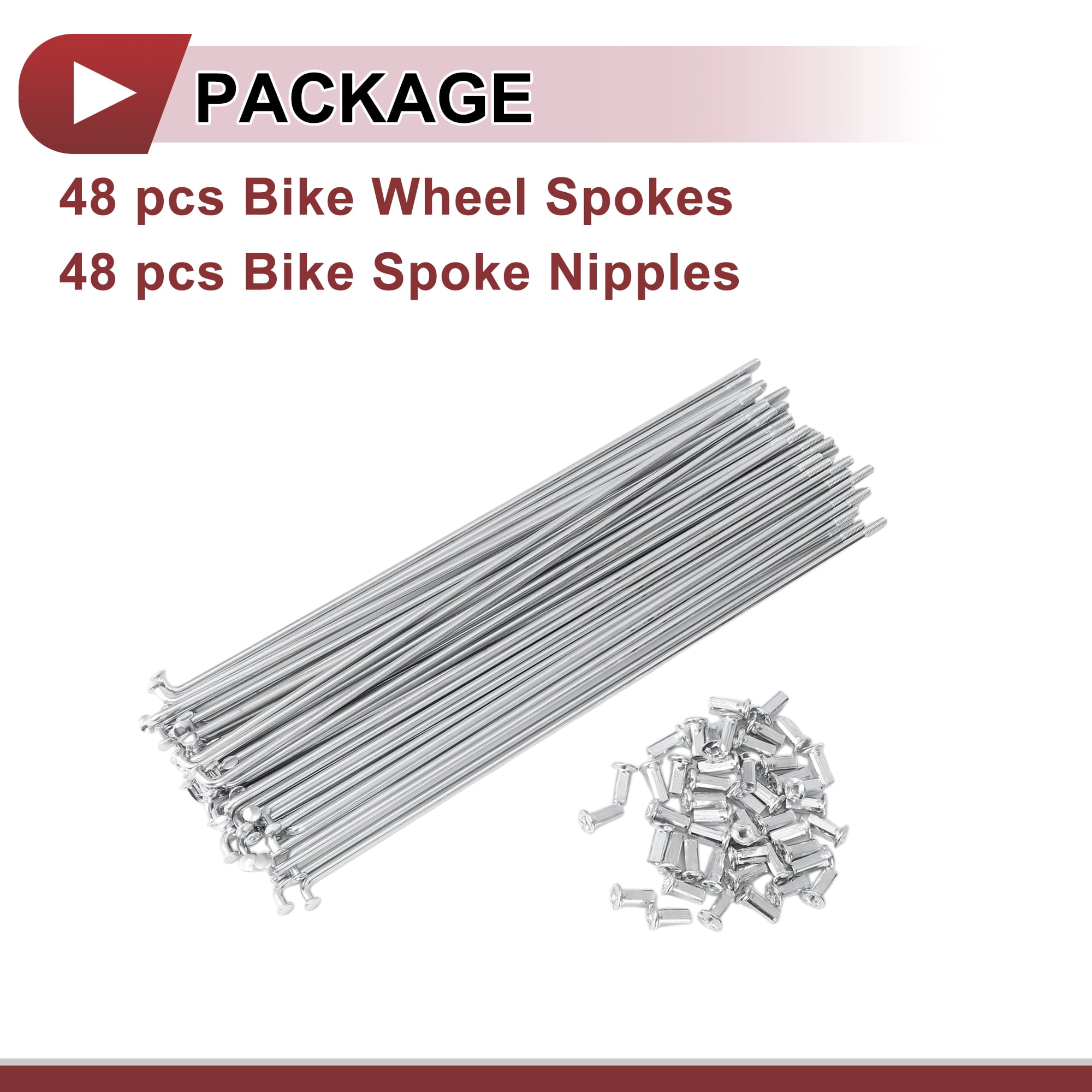 Unique Bargains 48Pcs 10G Bike Wheel Spokes Carbon Steel Galvanized Silver 9.25"
