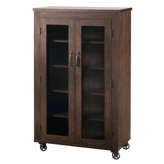 Furniture of America Alesia Wood Shoe Cabinet with Casters in Vintage Walnut