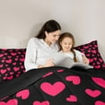 thumbnail image 4 of Feelyou Romantic Love Heart Bedding Comforter Set 7pcs for Child, Kawaii Cartoon Black Red King Bedding Sets, Dreamy Princess Style Reversible Bed Sheets, Ultra Soft Bedroom Decor, 4 of 7