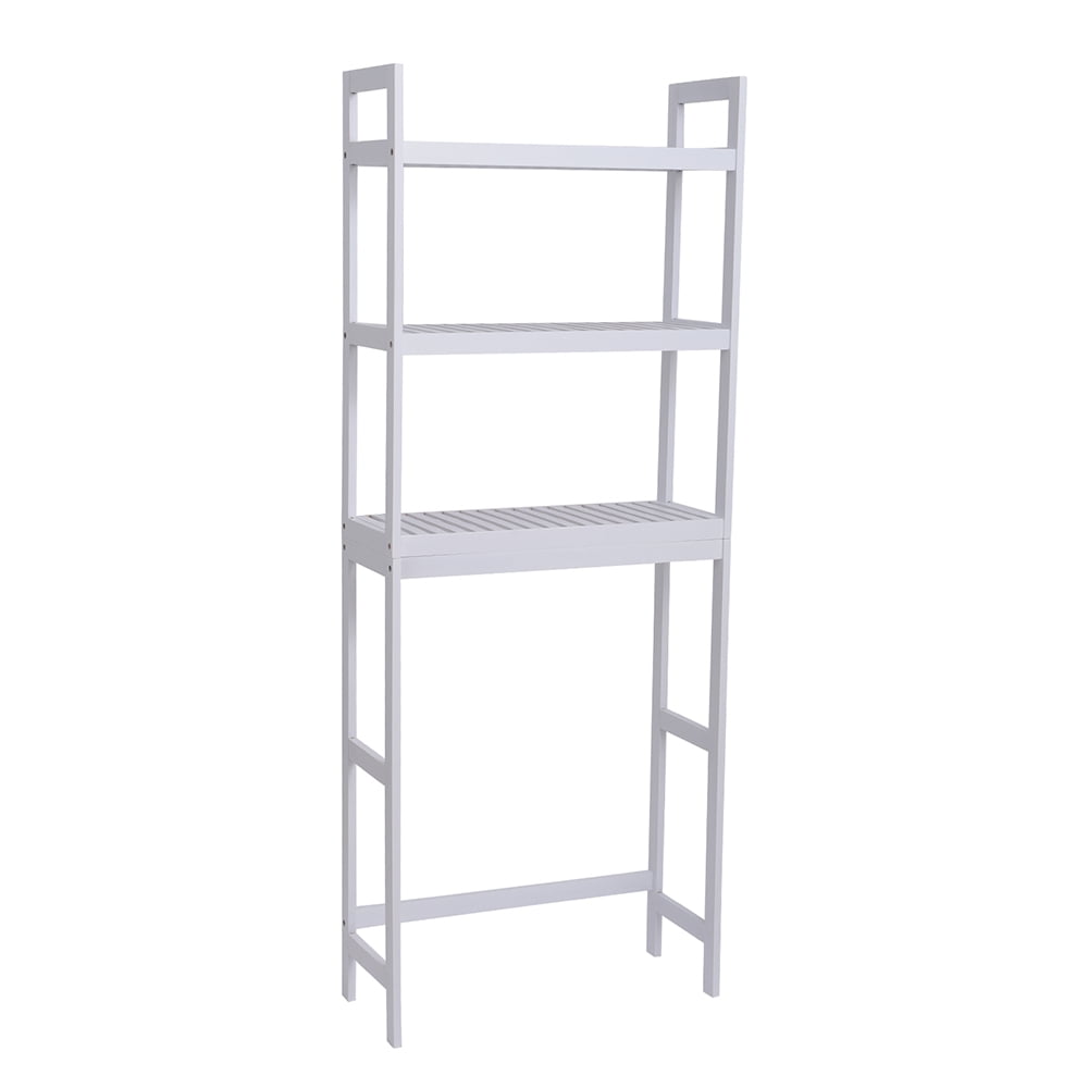 Kepooman 3-Shelf Bathroom Bamboo Over the Toilet Rack with Adjustable Shelf, White Kepooman 3-Shelf Bathroom Bamboo Over the Toilet Rack with Adjustable Shelf, White