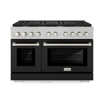 ZLINE 48 in. 6.7 cu. ft. Paramount Double Oven Dual Fuel Range with 8 Burner Gas Cooktop in DuraSnow Stainless Steel with Black Matte Doors (SDRS-BLM-48)
