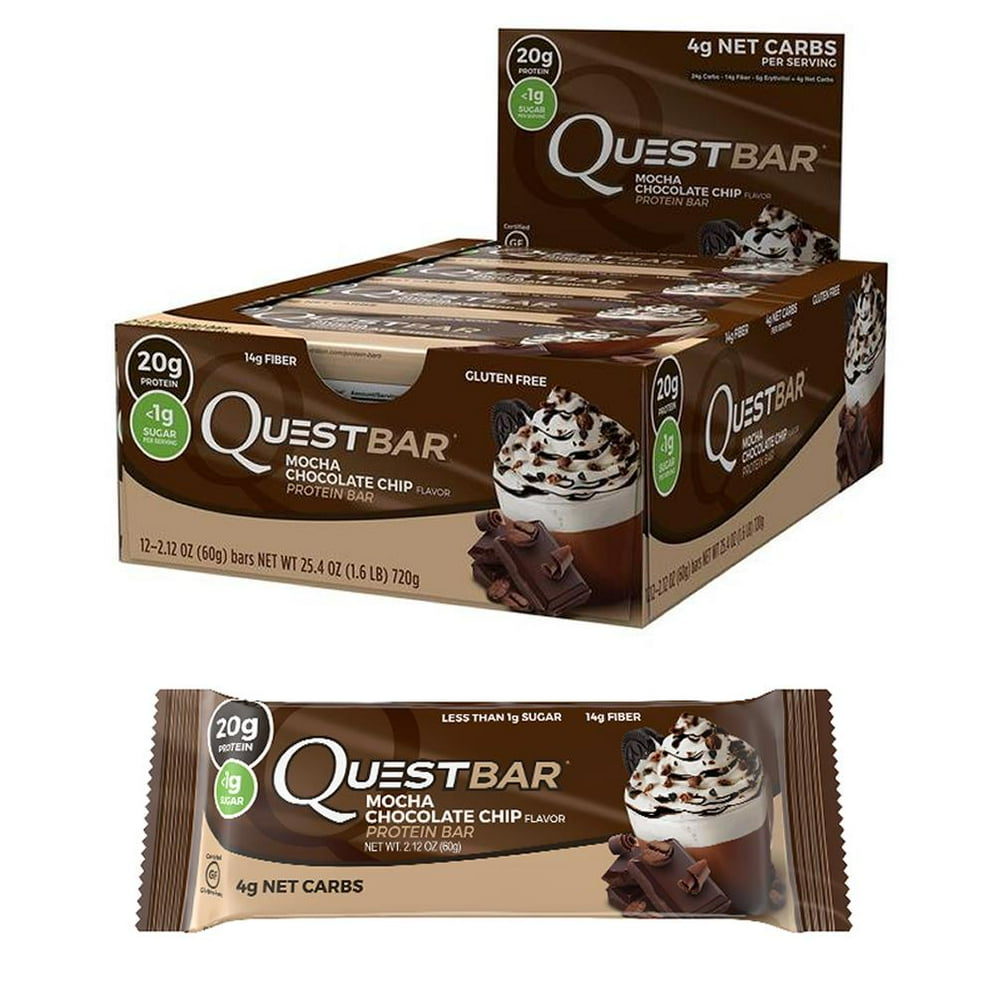 Quest Mocha Chocolate Chip 20g Protein Bar Coffee GlutenFree 12 BARS