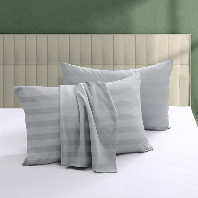 Juego De 2 Protectores De Almohada 100% Algodón Egipcio De 600 Hilos Tamaño Queen Con Cremallera, Fundas De Almohada Refrescantes De Tejido De Satén, Silenciosas Y Transpirables, De Fácil Cuidado (2 U