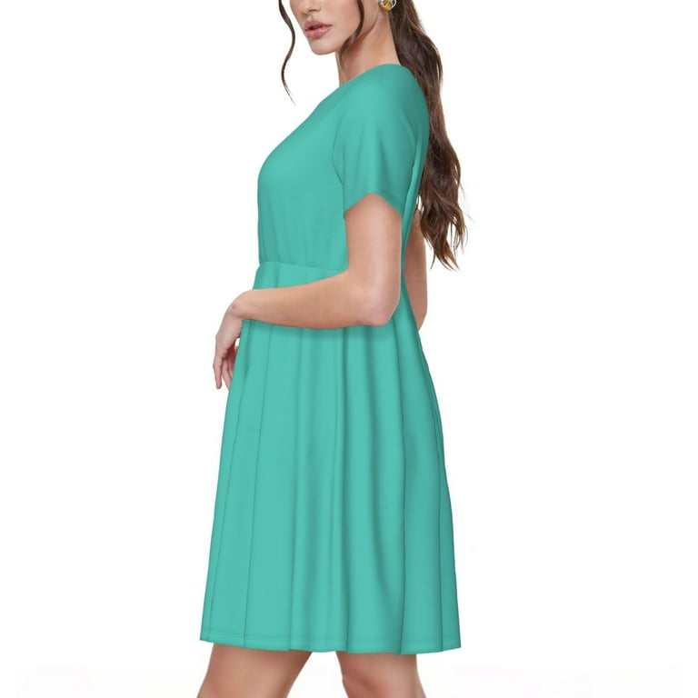 Ratiio Teal Turquoise Print Women's Short Sleeve Dress - Casual A-Line Dress with Side Pockets, Elastic Waist, Comfortable and Breathable Summer Dress - Walmart.com Ratiio Teal Turquoise Print Women's Short Sleeve Dress - Casual A-Line Dress with Side Pockets, Elastic Waist, Comfortable and Breathable Summer Dress - Walmart.com