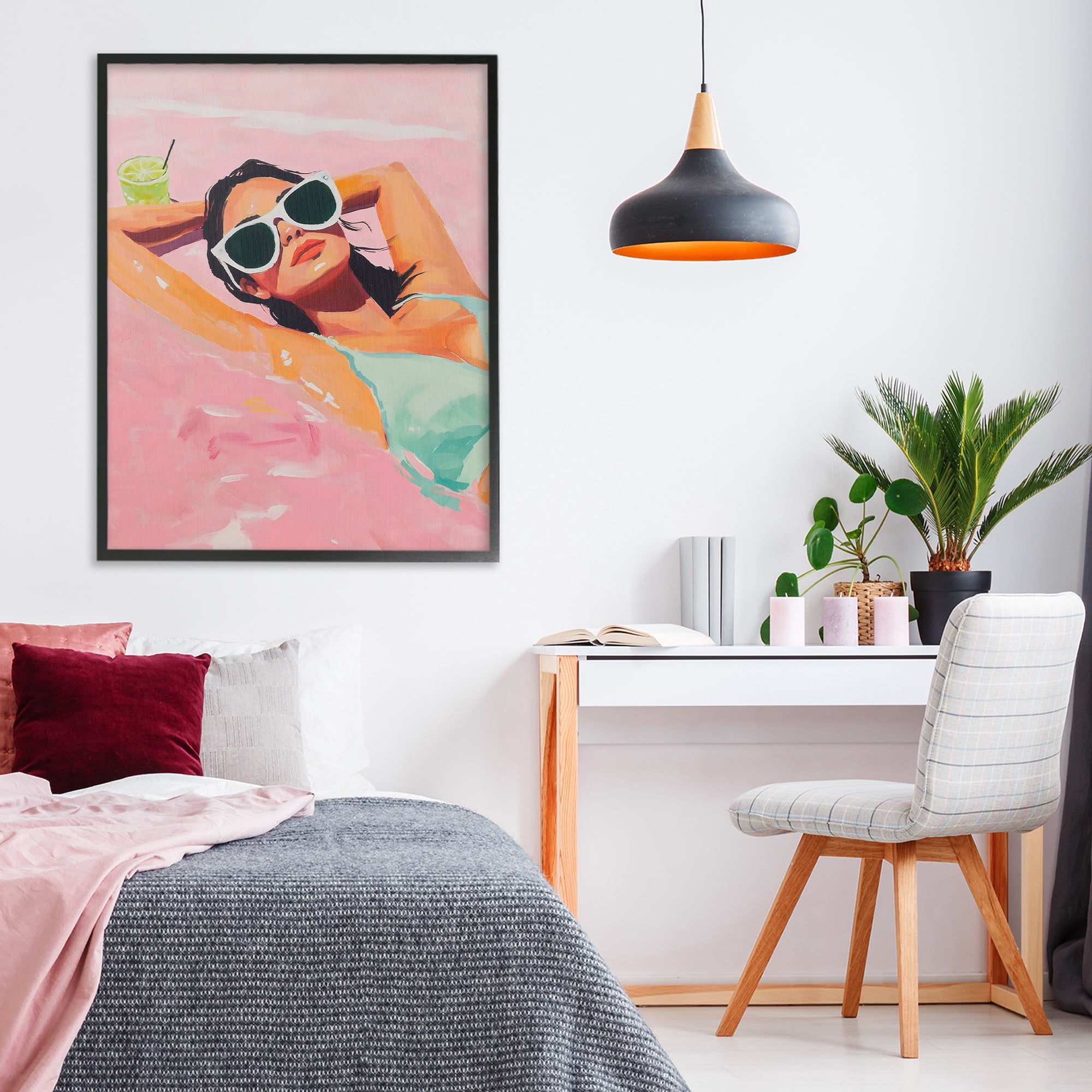 Stupell Industries Trendy Summer Girl Black Framed Giclee Art, design by The Prints Vibe
