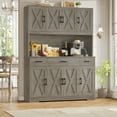 thumbnail image 5 of Homfa Kitchen Pantry with Hutch and Drawers, 71" Tall Storage Cabinet with 55" Wide Countertop and Built-In Power Outlet, Farmhouse Coffee Bar for Dining Room, Gray, 5 of 8