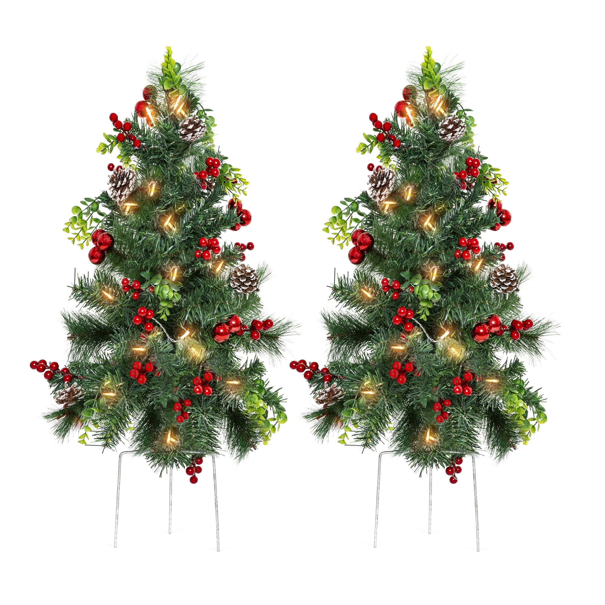Best Choice Products Set of 2 24.5in PreLit Pathway Christmas Trees