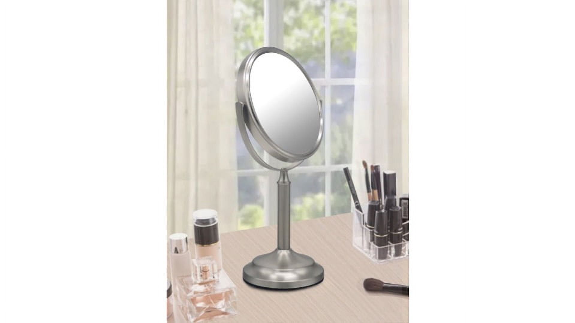 Eden Bath Round Two Sided 5X Nickel Framed Freestanding Makeup / Shaving Mirror