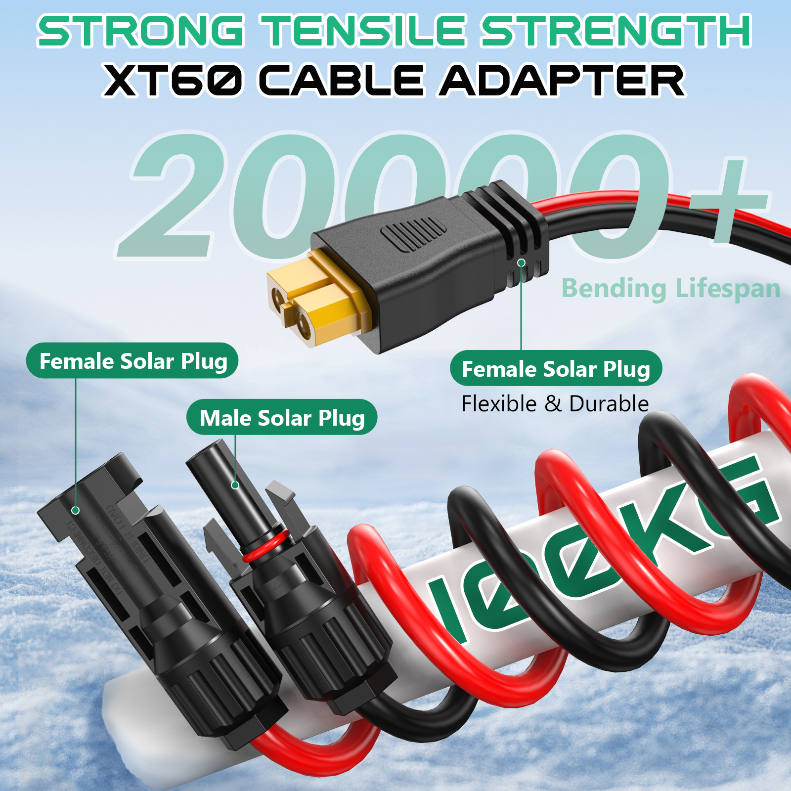 Solar Connector to XT60i Charge Extension Cable, 50FT Adapter Cable to Solar Panel Charging Wire for Battery Portable Power Station Solar Generator