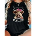 thumbnail image 1 of 1pc Women's Fashion Crew Neck T-Shirt with Highland Cow Print, Casual Cotton Knit Fabric, Medium Stretch, Animal Pattern, All-Season Comfort Fit, 1 of 6