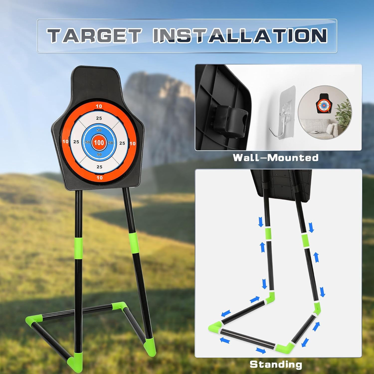 Bow and Arrow Set for Kids, 2-Pack LED Light Up Archery Set with 20 Suction Cup Arrows, Indoor and Outdoor Toy for Boys Girls Age 4-8 8-12 with Standing Target&2 Quivers