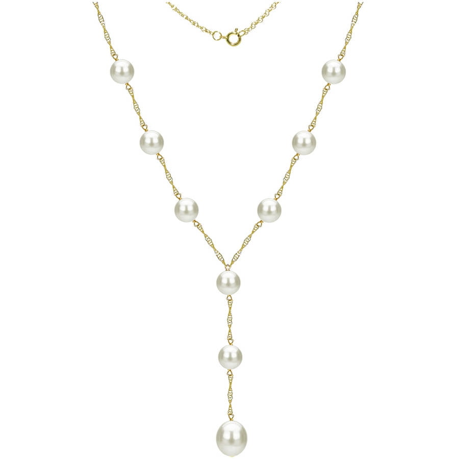 14kt Gold 8-9mm Freshwater Pearl Stations Lariat Necklace, 18" + 2" Drop by Generic