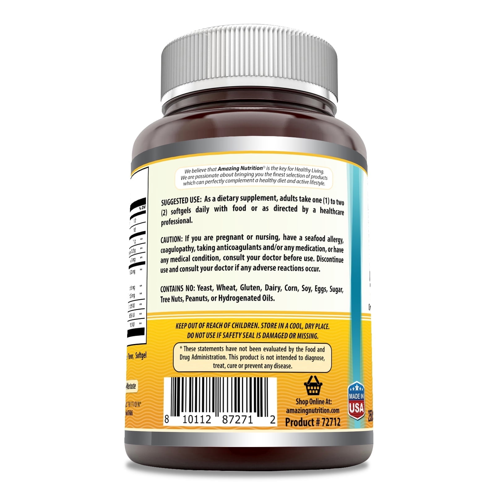 Amazing Omega Norwegian Cod Liver Oil 1250 Mg Per Serving 250 Softgels Supplement | Orange Flavor | Omega-3, EPA, DHA, Vitamin A, Vitamin D & Vitamin E