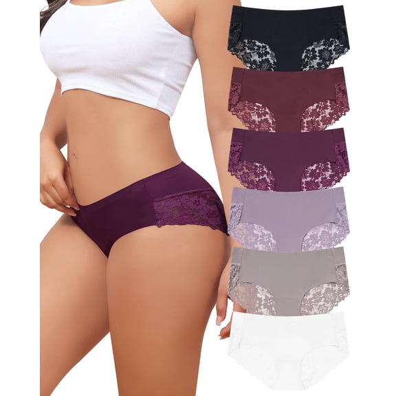 Aijolen Cheeky Underwear for Women Lace Seamless Bikini Panties Ladies Soft No Show Hipster 6 Pack(M,Thistle Ward)