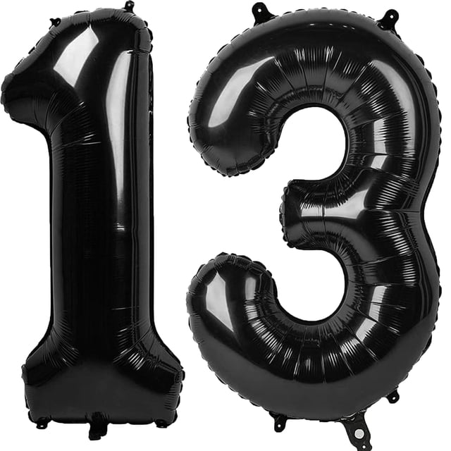 Globo Kelfuoya, 40 cm, negro, número 13, lámina de mylar, helio