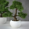 thumbnail image 2 of Realistic Faux Cedar Bonsai Tree, White Round Pot, Pebbles, Padded Bottom, 12.5 inches (H 33 cm), 2 of 5