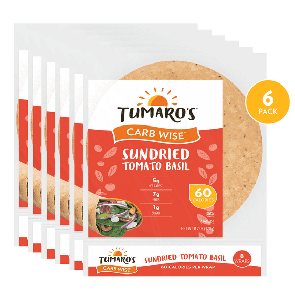 Tumaro's Sundried Tomato Basil Carb Wise Wraps, 6 pack, 48 count