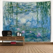 Tapestry Water Lilies By Claude Monet Oil Paintings Flowers Wall Hanging Art Home Decor Polyester Tapestry for Living Room Bedroom Bathroom Kitchen Dorm 60 x 51 Inches