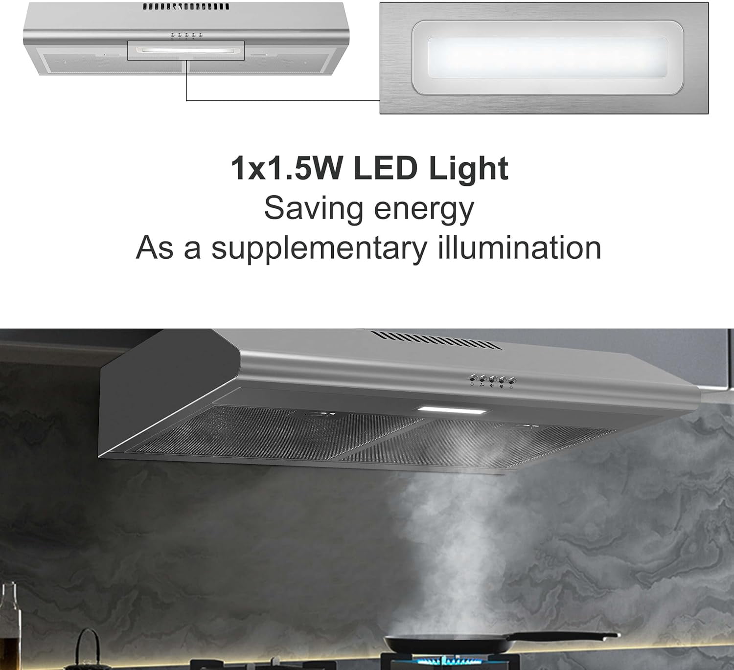 Range Hood 30 inch,Ductless Range Hood with Charcoal Filter,Under Cabinet Range Hood,Kitchen Hood with Button Control,Vent Hood with Aluminum Filters,LED Lights,3 Speeds Stove Hood Vent