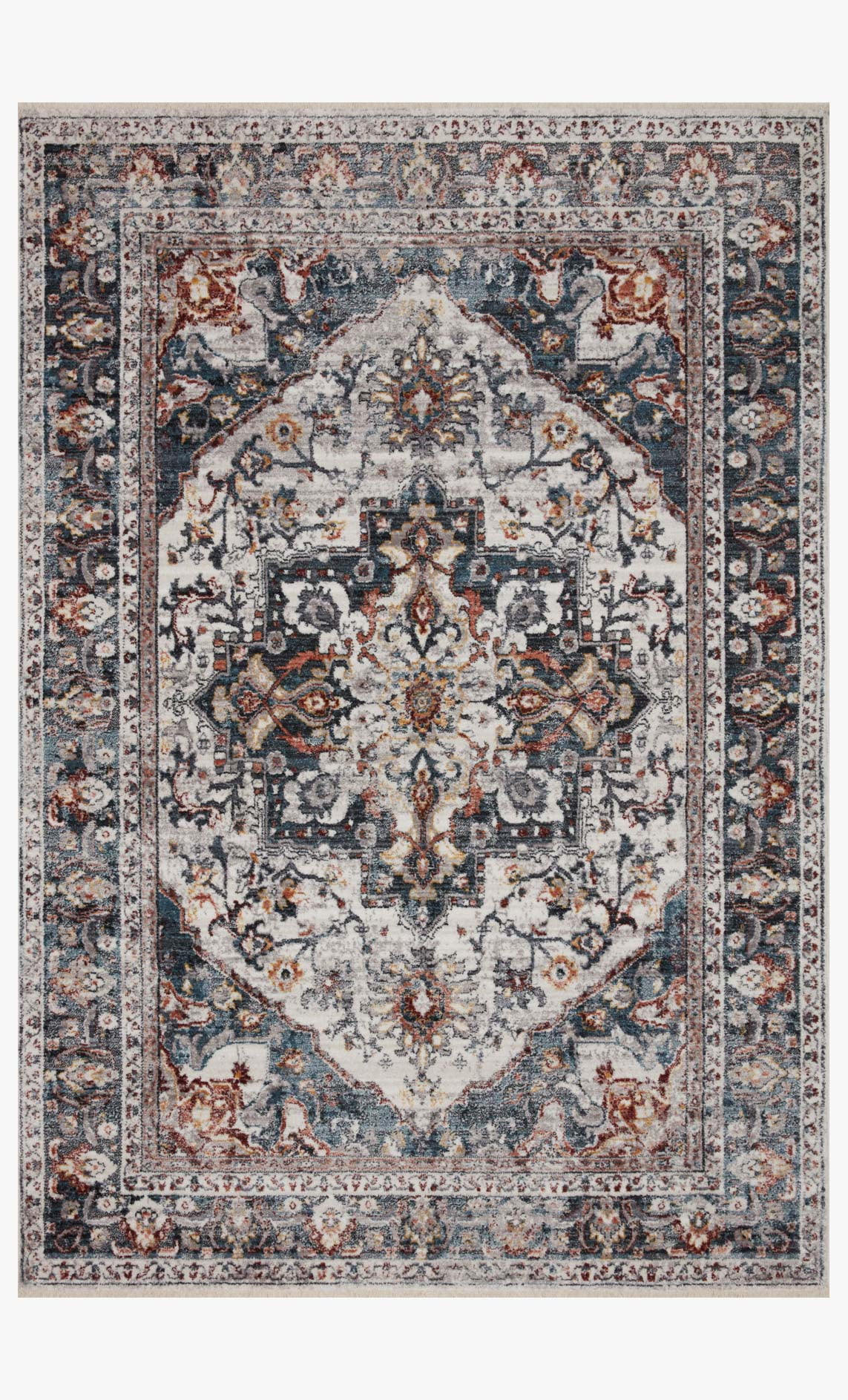 Loloi II Samra SAM-09 Ivory / Denim Oriental Area Rug 18' x 18' Sample Swatch