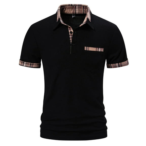 ohmzyzo Mens Solid Polo Shirts Casual Short Sleeve Lapel Tee Tops Casual Button Down Business Shirts Regular Slim Fit Workout Tops with Collar