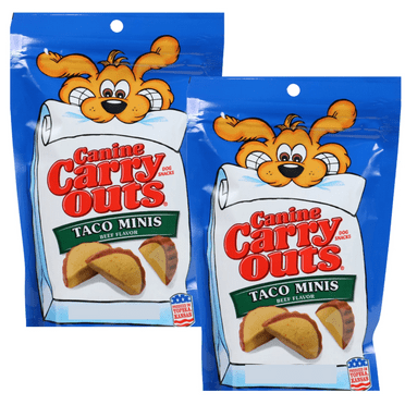 Canine Carry Outs Taco Minis Beef Flavor Dog Treats, 4.5-oz. Soft and Chewy Fun-Shaped Taco Dog Snacks Great-Tasting Treat No Artificial Flavor Satisfy Your Dog's Cravings Pack of 2